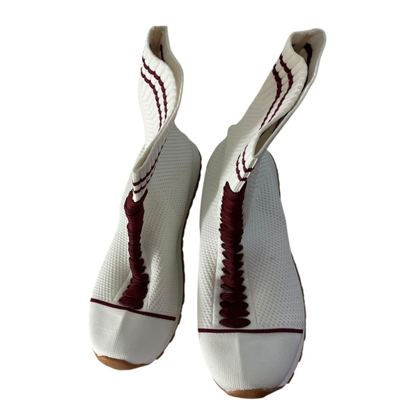 White Knit High Top Shoes Mens US 10 EU 42 Maroon Stripe Lightweight Sneaker - Picture 3 of 9